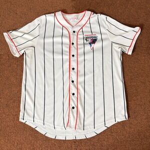 Marvel Deadpool Riding Unicorn Baseball Jersey Men Medium White Pinstripe Button